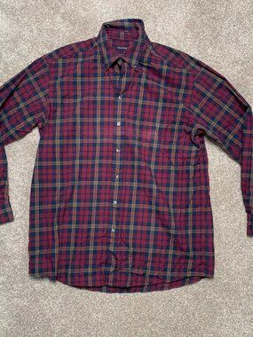 Hathaway Highlander Long Sleeve Shirt Size Large Red Tartan Plaid